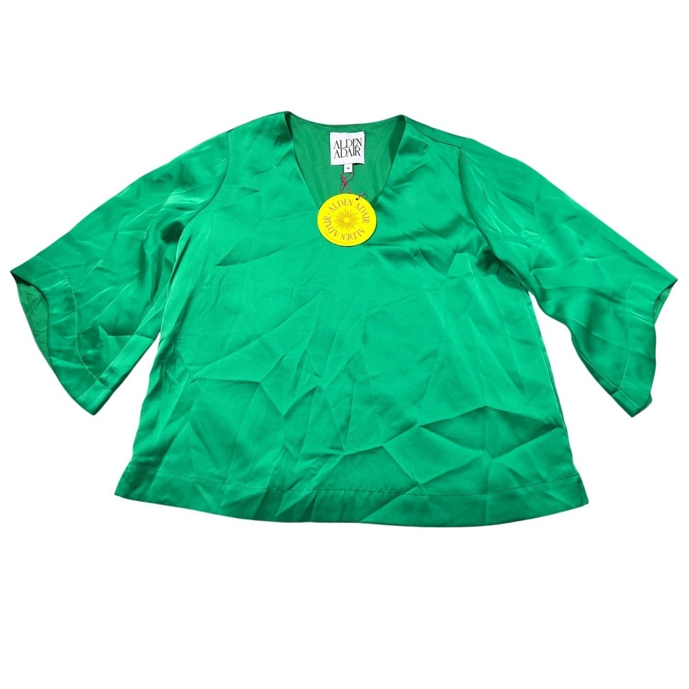 NWT Alden Adair Emerald Green V-Neck Satin Blouse Medium Sorority Rush